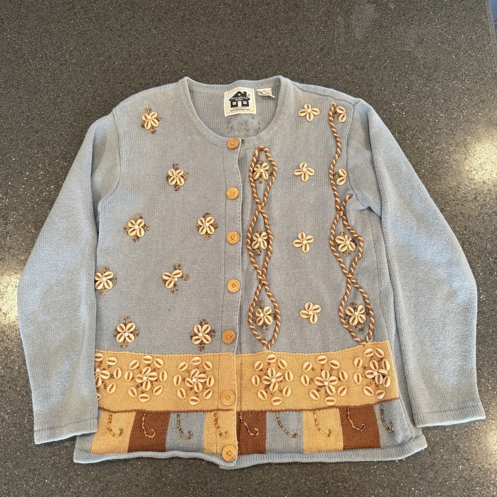 Vintage Storybook Knits Seashell Cardigan Sweater‎ Grandmacore XS